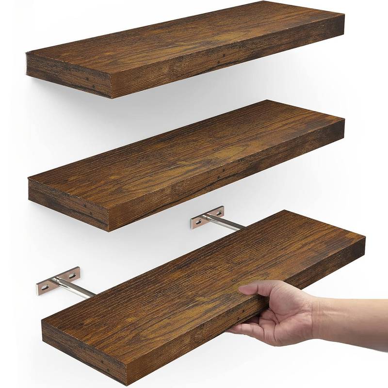 TESSTINA Lot De 4 Étagères Murales Flottantes Bois Et Métal - Charge 10KG, 2 Modes De Montage, Rangement Salon Cuisine Bureau
