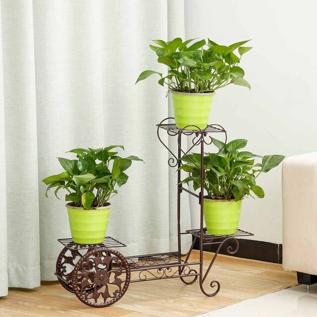 porte plantes fer forgé maron